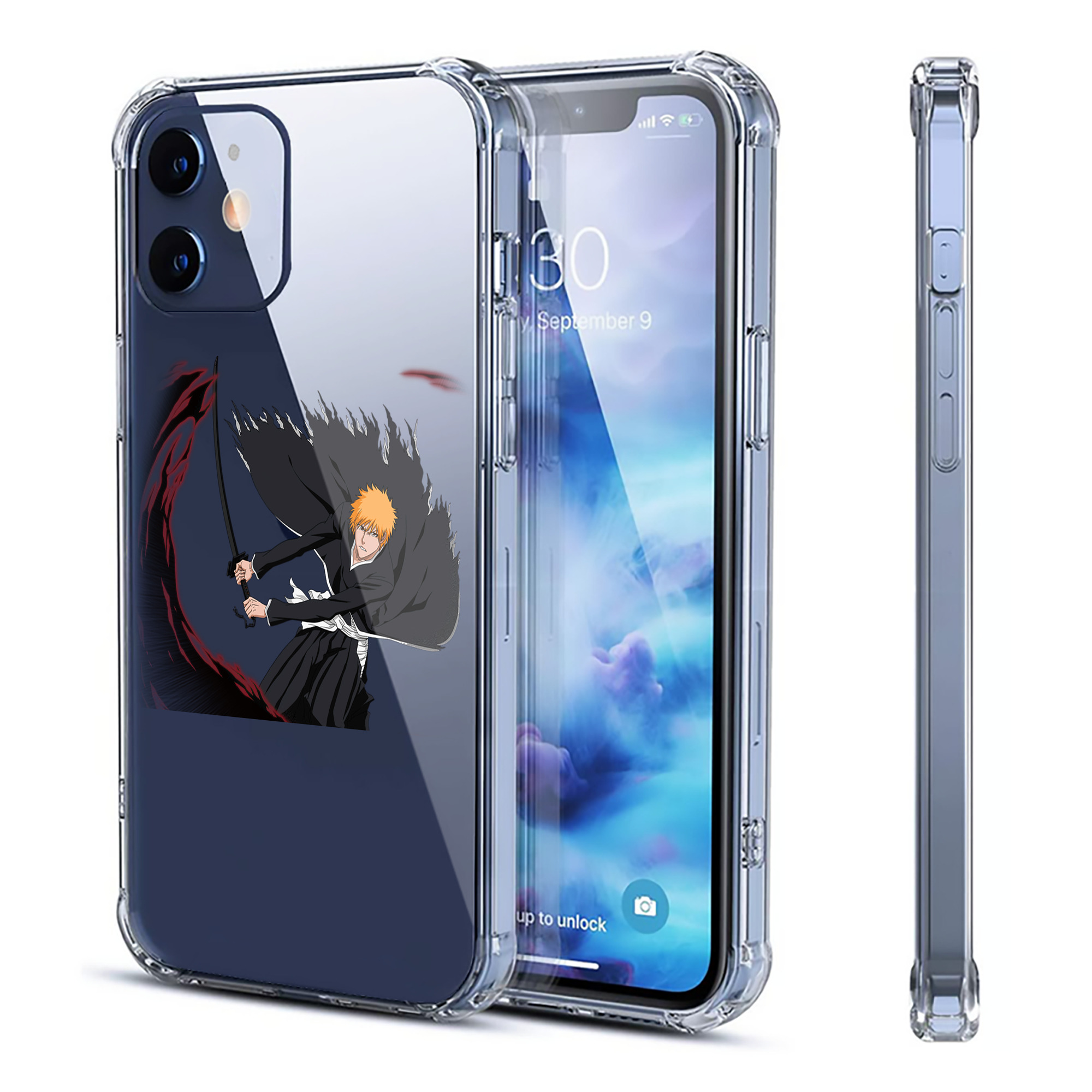 （画像用） ブリーチ 黒崎一護（くろさき いちご）BLEACH Kurosaki Ichigo 【iPhone 12シリーズ対応】透明スマホケース（クリアソフトケース）